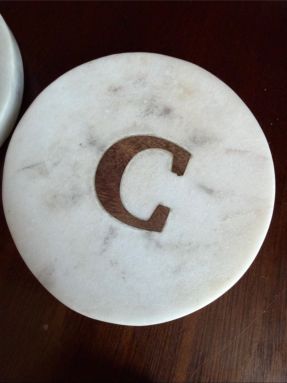 Pottery Barn Monogram Coasters Handcrafted Marble & Acacia Wood Letter C Initial - Picture 6 of 9